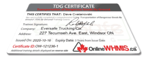 TDG Certificate